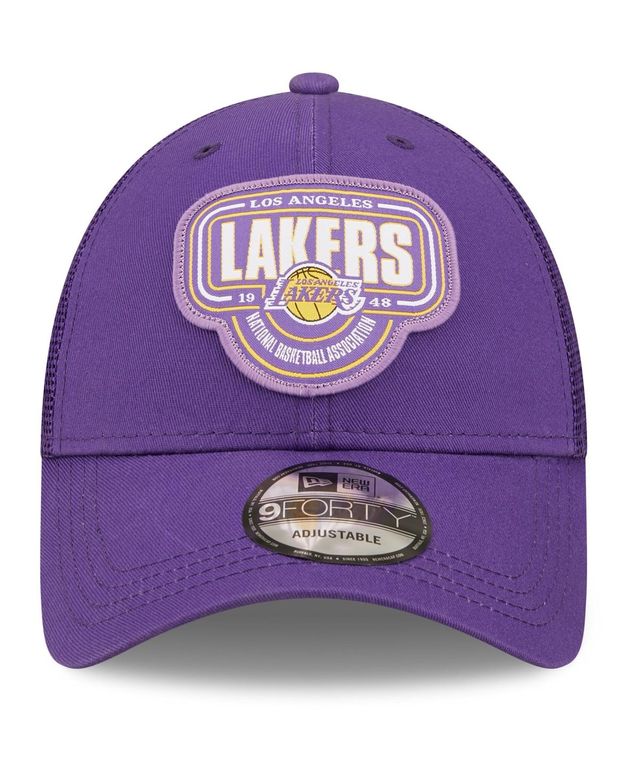 Men's New Era Purple Los Angeles Lakers Team Logo Patch 9FORTY Trucker Snapback Hat