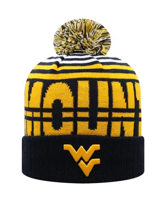 Men's Top of the World Navy and Gold West Virginia Mountaineers Colossal Cuffed Knit Hat with Pom