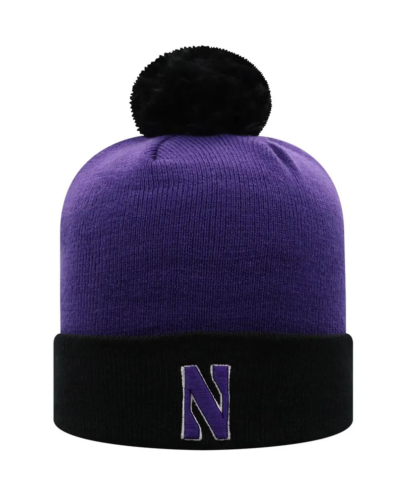 Men's Top of the World Purple and Black Northwestern Wildcats Core 2-Tone Cuffed Knit Hat with Pom