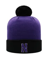 Men's Top of the World Purple and Black Northwestern Wildcats Core 2-Tone Cuffed Knit Hat with Pom