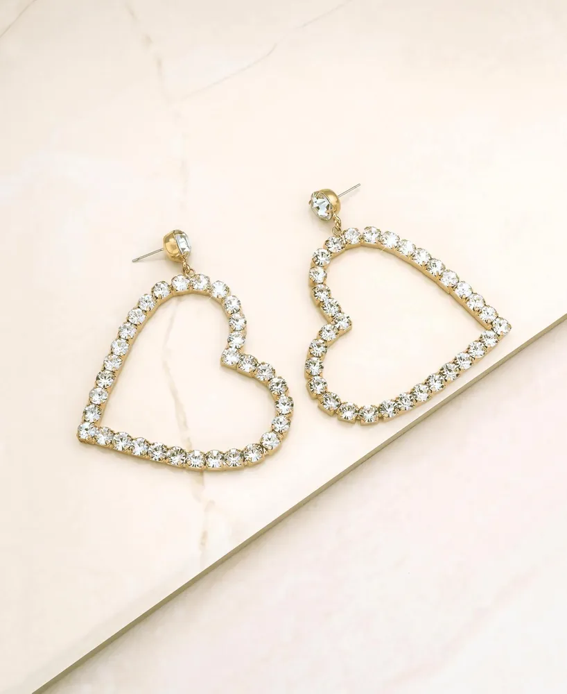 Ettika 18k Gold-Plated Crystal Heart Statement Earrings