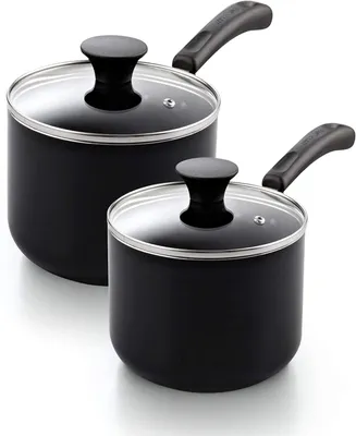 Cook N Home Nonstick Saucepan set, 1Qt and 2Qt with glass lid, Black