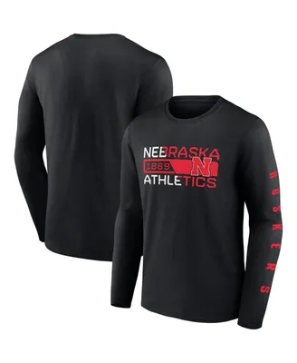Men's Fanatics Black Nebraska Huskers Broad Jump 2-Hit Long Sleeve T-shirt