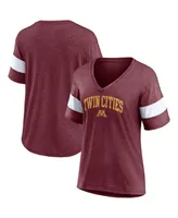 Women's Fanatics Heathered Maroon Minnesota Golden Gophers Arched City Sleeve-Striped Tri-Blend V-Neck T-shirt