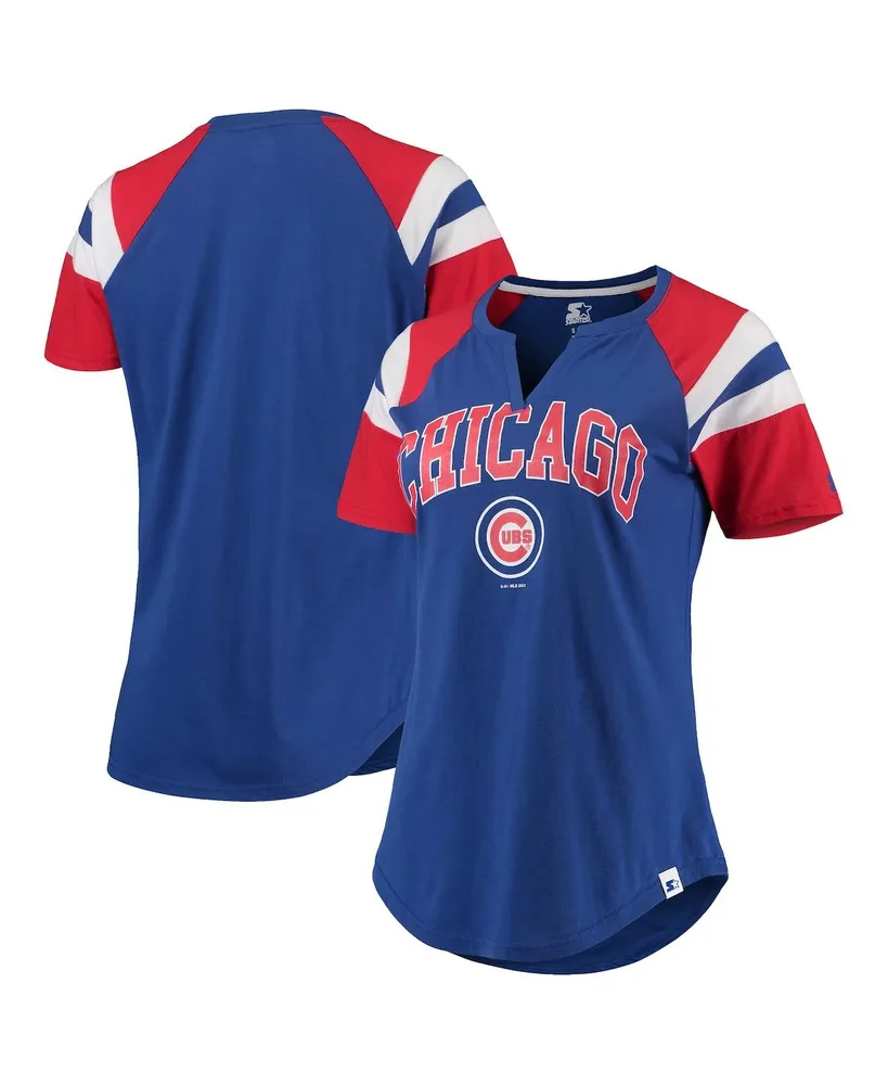 Women's Starter Royal and Red Chicago Cubs Game On Notch Neck Raglan T-shirt