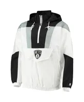 Men's Starter White Brooklyn Nets Striker Crinkle Half-Zip Hoodie Jacket