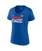 Women's Fanatics Royal Kansas Jayhawks 2022 Ncaa Men's Basketball National Champions Poster Schedule V-Neck T-shirt