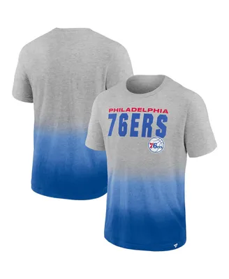 Men's Fanatics Heathered Gray and Royal Philadelphia 76ers Board Crasher Dip-Dye T-shirt