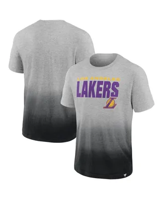 Men's Fanatics Heathered Gray and Black Los Angeles Lakers Board Crasher Dip-Dye T-shirt