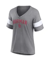 Women's Fanatics Heathered Gray Oklahoma Sooners Arched City Sleeve-Striped Tri-Blend V-Neck T-shirt