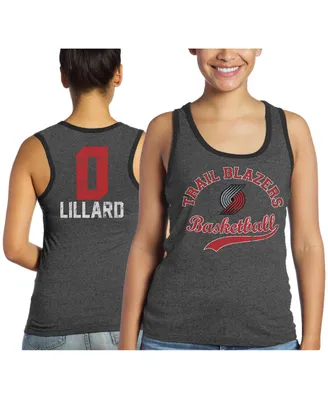 Women's Majestic Threads Damian Lillard Black Portland Trail Blazers Name and Number Tri-Blend Tank Top