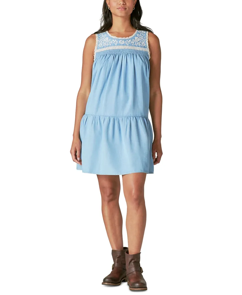 Lucky Brand Women's Embroidered Chambray Mini Dress