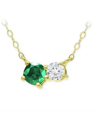 Giani Bernini Green Quartz & Cubic Zirconia Two-Stone Pendant Necklace, 16" + 2" extender, Created for Macy's