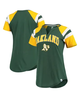 Women's Starter Green, Gold Oakland Athletics Game On Notch Neck Raglan T-Shirt