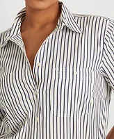 Lauren Ralph Plus Stripe Roll Tab Button-Down Shirt