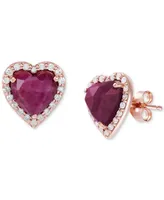 Ruby (3-3/4 ct. t.w.) & Diamond (1/5 ct. t.w.) Heart Stud Earrings in 14k Rose Gold