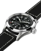 Hamilton Men's Swiss Automatic Khaki Field Black Leather Strap Watch 38mm