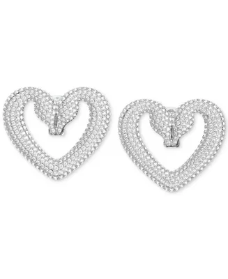 Swarovski Rhodium-Plated Crystal Swan Heart Drop Earrings