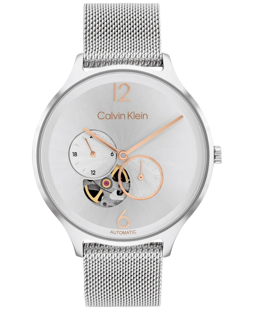 Calvin Klein Men's Automatic Timeless Stainless Steel Mesh Bracelet Watch 38mm