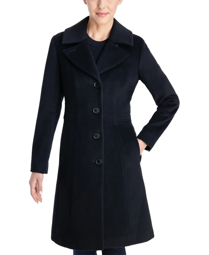 Anne Klein Women's Single-Breasted Wool Blend Walker Coat, Created for Macy's