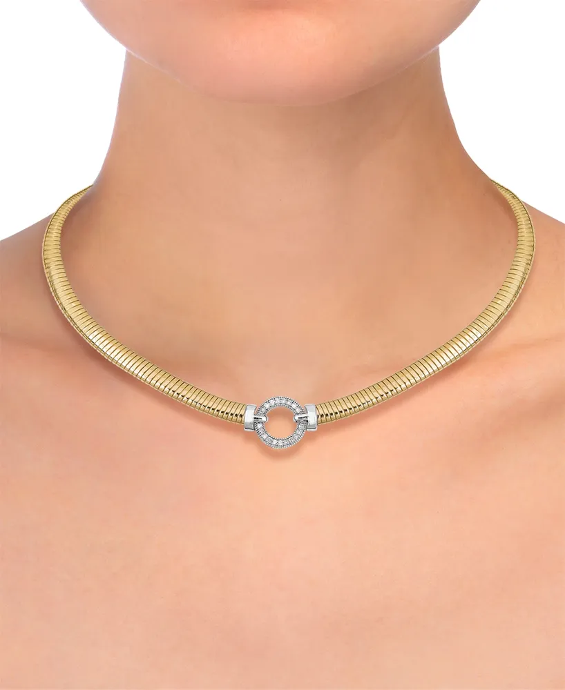 Diamond Circle Tubogas 18" Statement Necklace (1/3 ct. t.w.) in Sterling Silver & 14k Gold-Plate - Sterling Silver  Gold