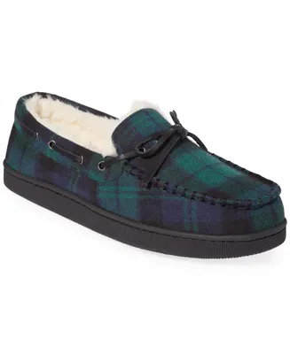 Club Room Men's Plaid Moccasin Slippers with Faux-Fur Lining, Created for Macy's