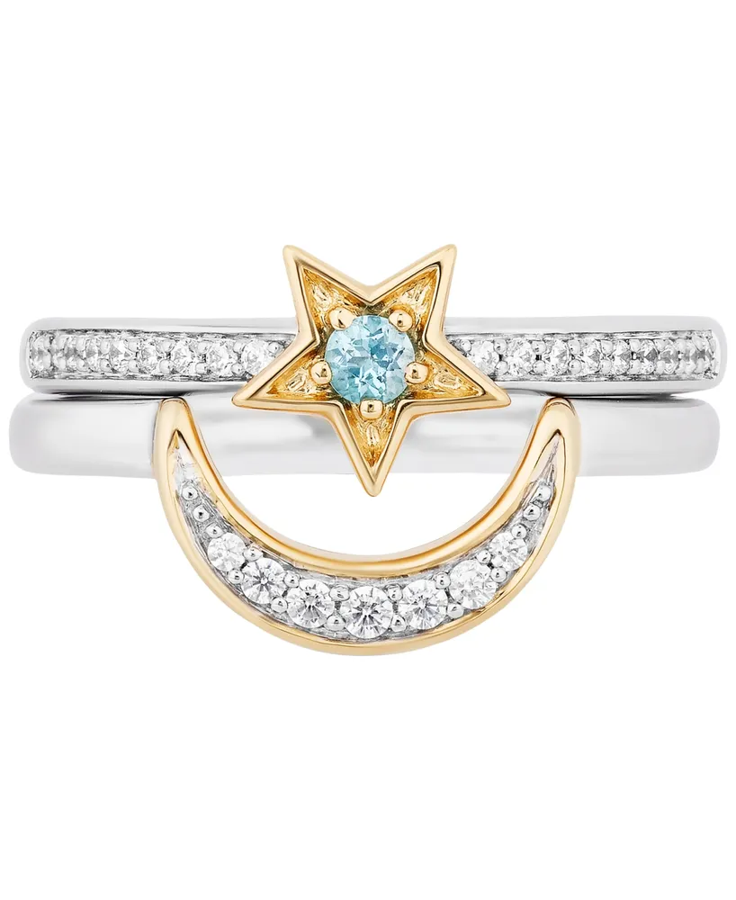 Enchanted Disney Fine Jewelry Swiss Blue Topaz (1/10 ct. t.w.) & Diamond (1/6 ct. t.w.) Jasmine Star & Moon Ring in Sterling Silver & 14k Yellow Gold