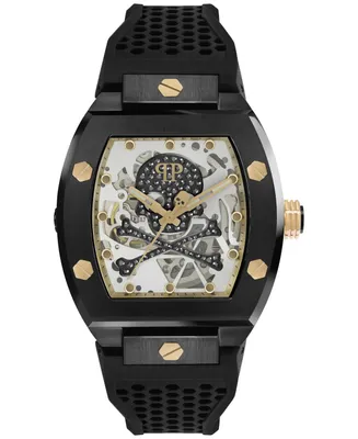 Philipp Plein Men's Automatic The $keleton Black & Gold-Tone Tonneau Strap Watch 44mm