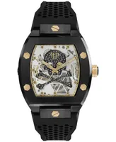 Philipp Plein Men's Automatic The $keleton Black & Gold-Tone Tonneau Strap Watch 44mm