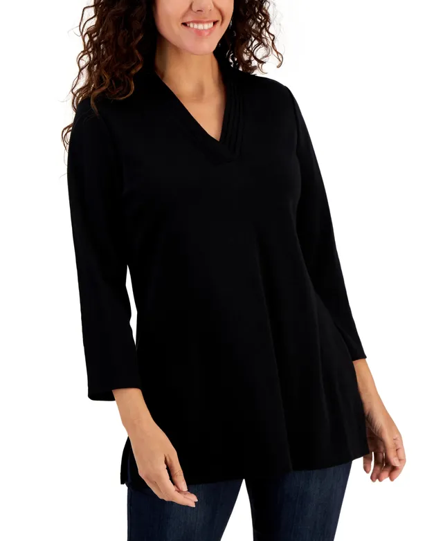 Karen Scott Women's Cotton Tuck-Stitch Sweater, Created for Macy's