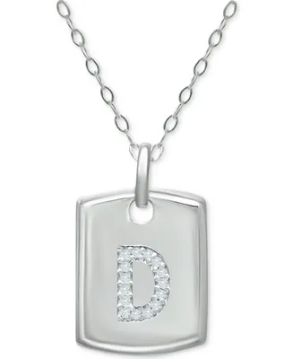 Giani Bernini Cubic Zirconia Initial Dog Tag Pendant Necklace in Sterling Silver, 16" + 2" extender, Created for Macy's