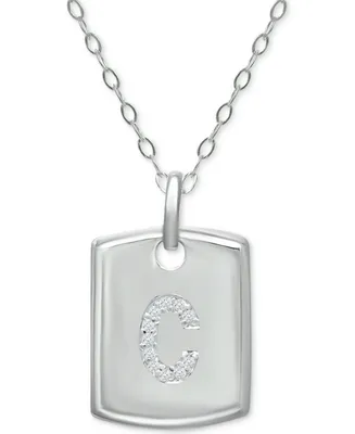 Giani Bernini Cubic Zirconia Initial Dog Tag Pendant Necklace in Sterling Silver, 16" + 2" extender, Created for Macy's