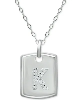 Giani Bernini Cubic Zirconia Initial Dog Tag Pendant Necklace in Sterling Silver, 16" + 2" extender, Created for Macy's