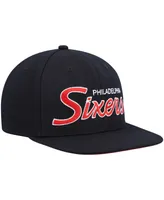 Men's Mitchell & Ness Black Philadelphia 76Ers Hardwood Classics Script 2.0 Snapback Hat