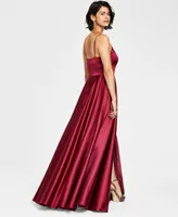 B Darlin Juniors' V-Neck Satin Gown, Created for Macy's