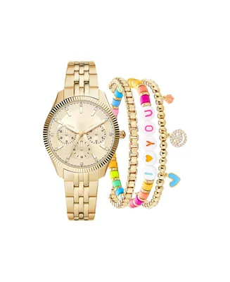 Jessica Carlyle Women's Blush Leather Strap Analog Watch 36mm with Matching Bracelet and Earrings Set - Gold