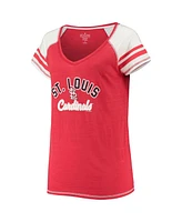 Women's Soft As A Grape Red St. Louis Cardinals Curvy Colorblock Tri-Blend Raglan V-Neck T-shirt