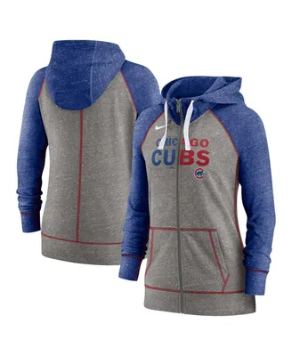 Women's Nike Heathered Charcoal and Royal Chicago Cubs Split Wordmark Gym Vintage-Like Raglan Slub Full-Zip Hoodie