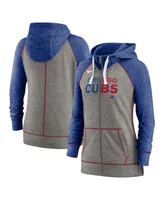 Women's Nike Heathered Charcoal and Royal Chicago Cubs Split Wordmark Gym Vintage-Like Raglan Slub Full-Zip Hoodie