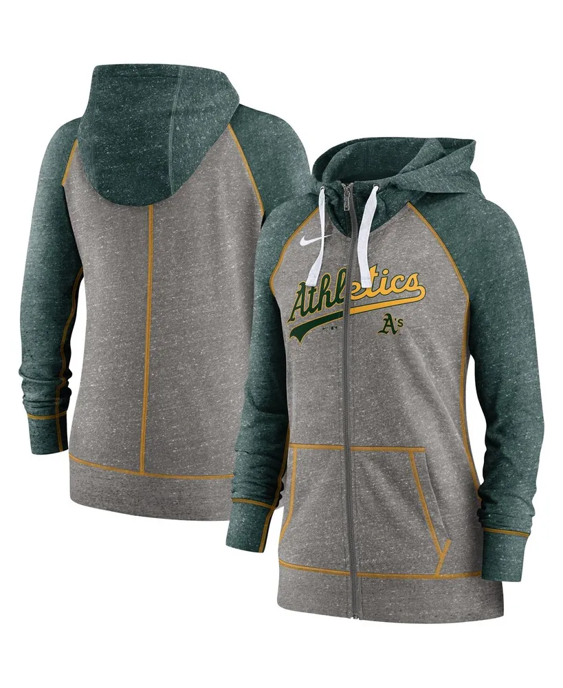 Women's Nike Heathered Charcoal/Navy Milwaukee Brewers Split Wordmark Gym  Vintage Raglan Full-Zip Hoodie