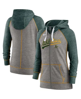 Women's Nike Heathered Charcoal and Heathered Green Oakland Athletics Split Wordmark Gym Vintage-Like Raglan Full-Zip Hoodie