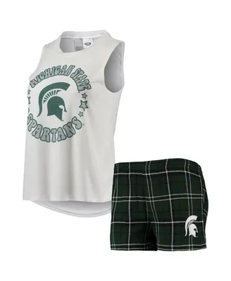 Women's Concepts Sport Hunter Green, White Michigan State Spartans Ultimate Flannel Tank Top and Shorts Sleep Set