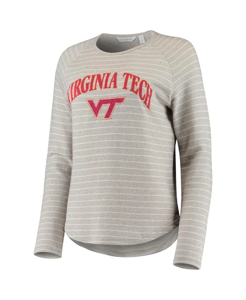 Women's Heathered Gray Virginia Tech Hokies Seaside Striped French Terry Raglan Pullover Sweatshirt