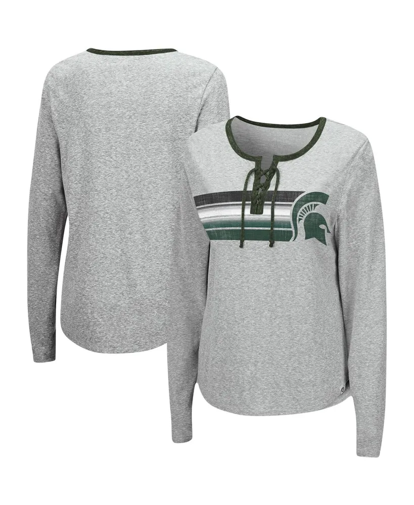 Women's Colosseum Heathered Gray Michigan State Spartans Sundial Tri-Blend Long Sleeve Lace-Up T-shirt