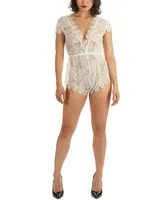 MeMoi Women's Ava Sheer Lace Lingerie Romper