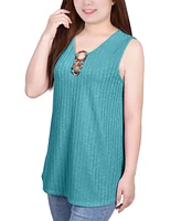 Petite Sleeveless Ribbed Top with Triple Rings