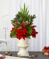 Poinsettia, Grass and Succulent Artificial Arrangement, 28"