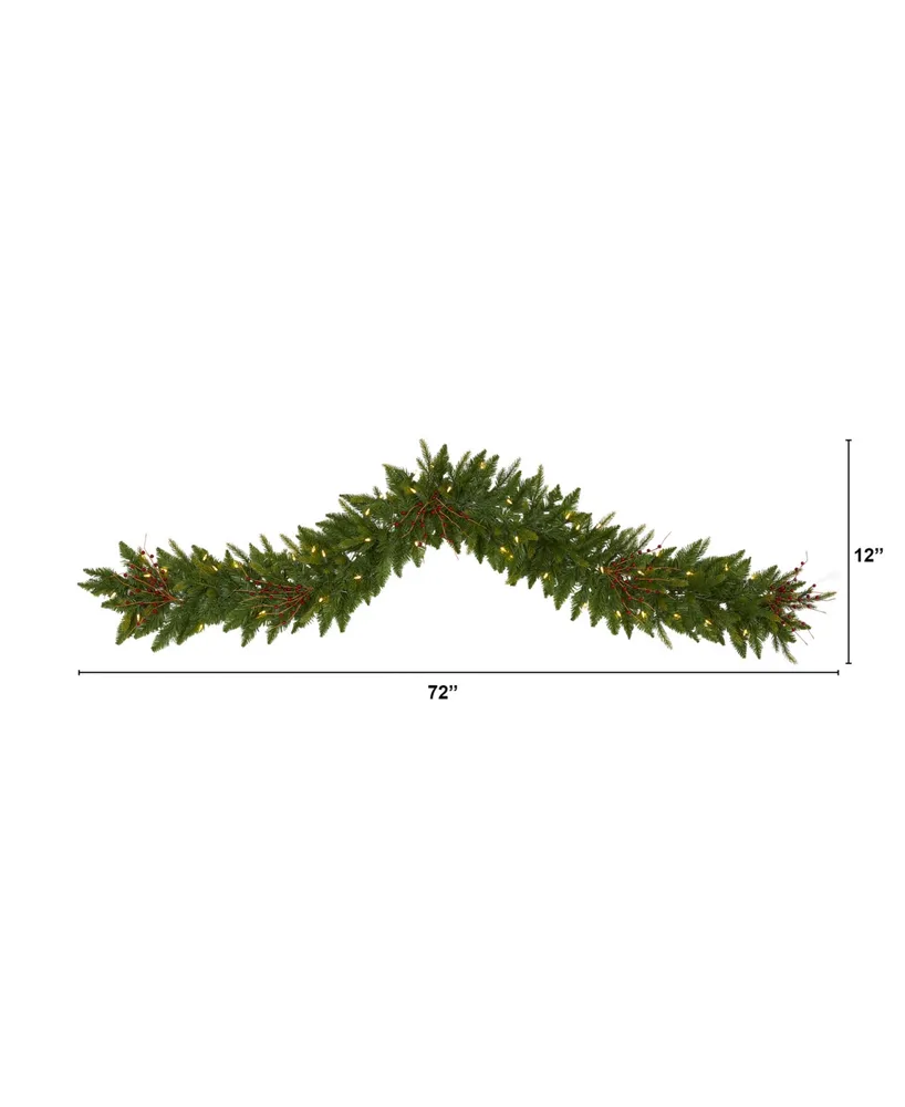 Christmas Pine Artificial Garland with Lights and Berries, 72"