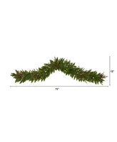 Christmas Pine Artificial Garland with Lights and Berries, 72"