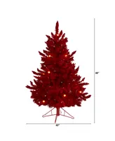 Flocked Fraser Fir Artificial Christmas Tree with Lights, Globe Bulbs and Bendable Branches, 48"